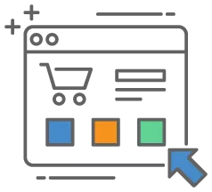 graphic icon of a computer screen with a shopping cart on it