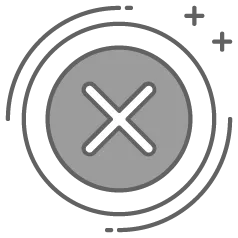 White x-mark inside a gray circle.