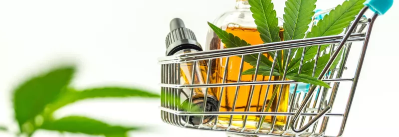 A shopping cart with CBD products in it to represent selling CBD on Shopify.