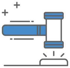 A blue gavel hitting a surface. 