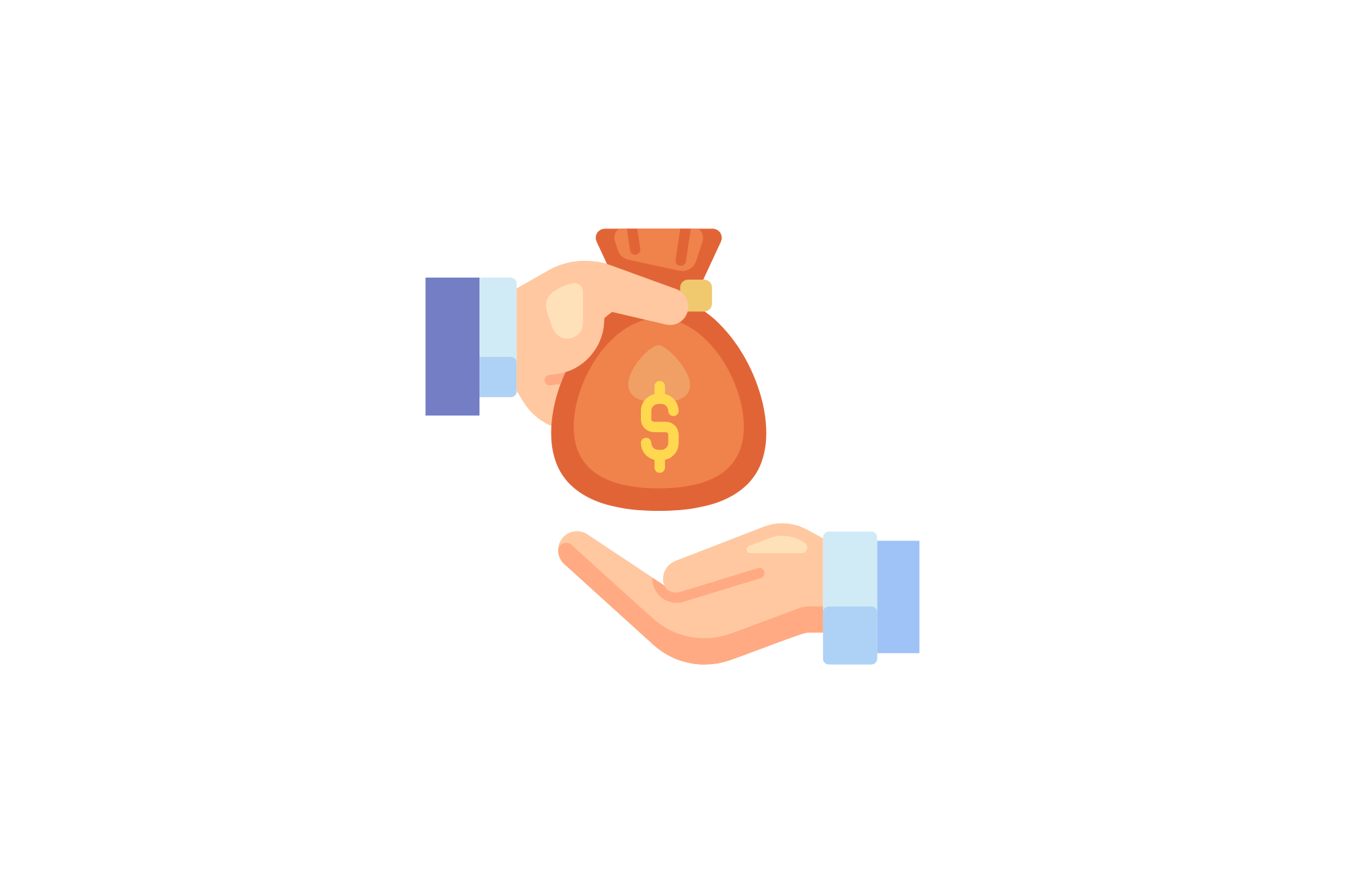 cloud with two hands exchanging money to represent small business loan requirements approved