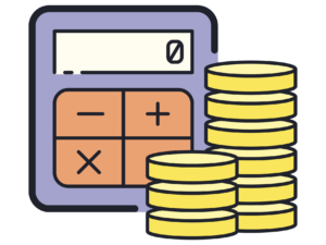 a calculator and stacked coins that will be used as imprest funds