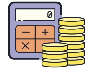 a calculator and stacked coins that will be used as imprest funds