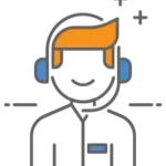 Customer support representative wearing a headset. 