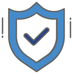 blue security shield surrounding a blue check mark