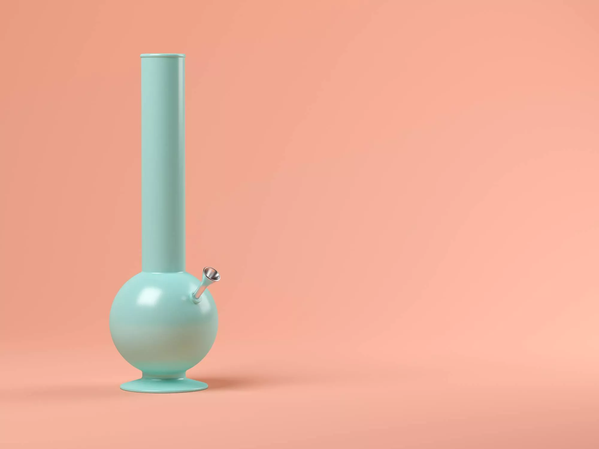Blue, dropship bong on a pink background.