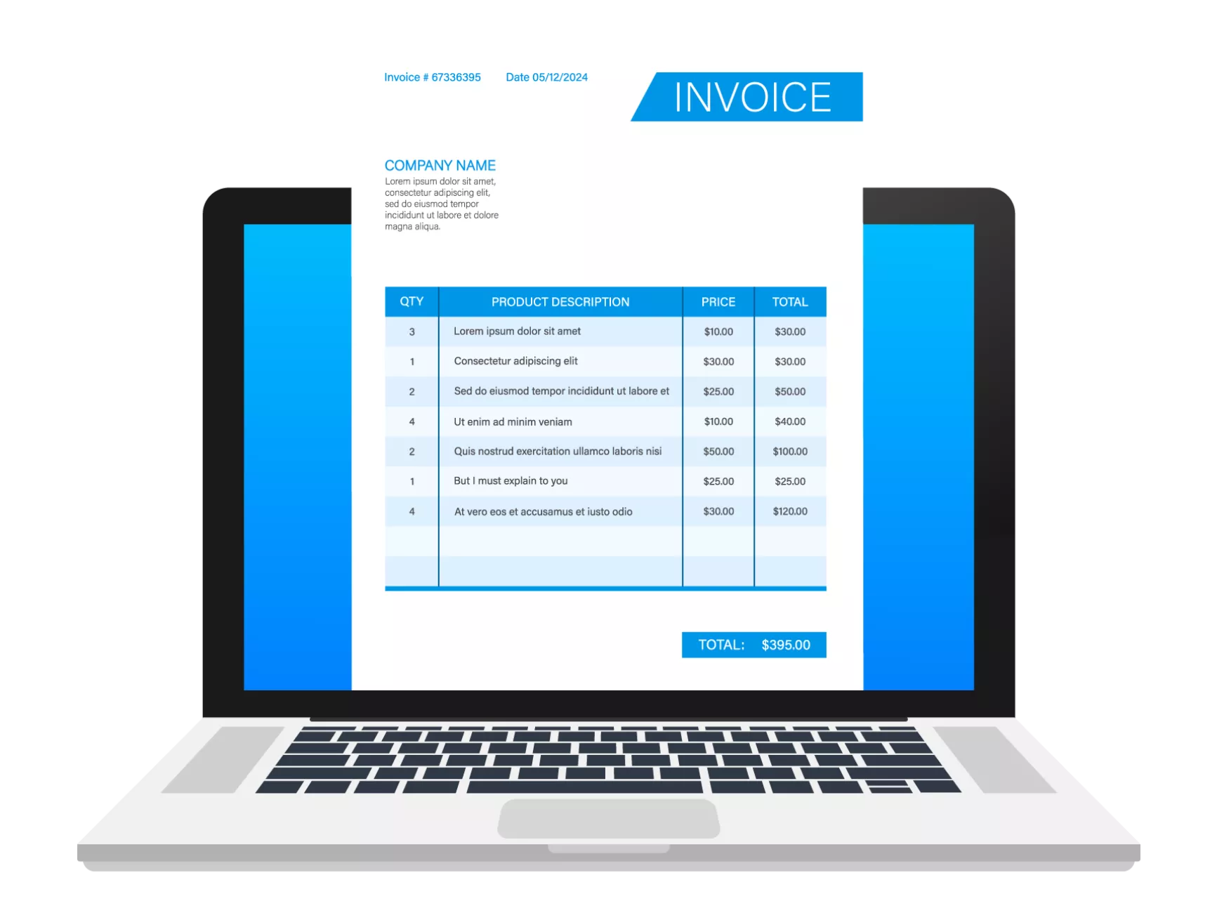 an open laptop showing an e-invoicing document on the screen