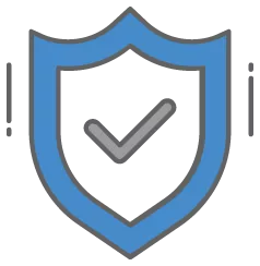 Gray checkmark inside a blue shield. 