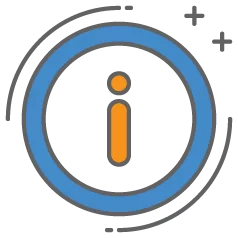 an orange "i" for information inside a blue circle