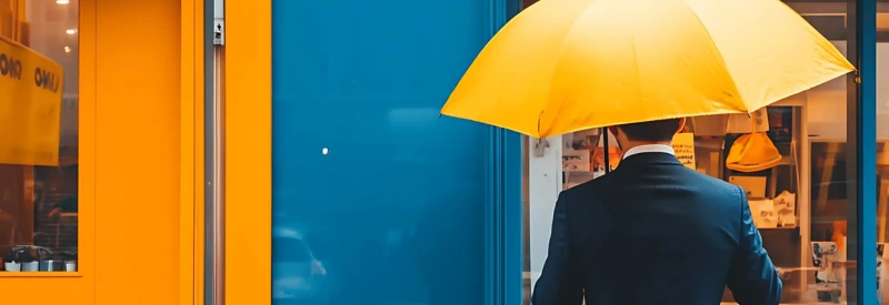 businessman holds umbrella symbolizing insurance for business