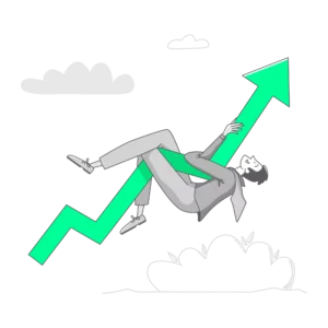 A man climbing on an upward arrow asking what is merchant services. 