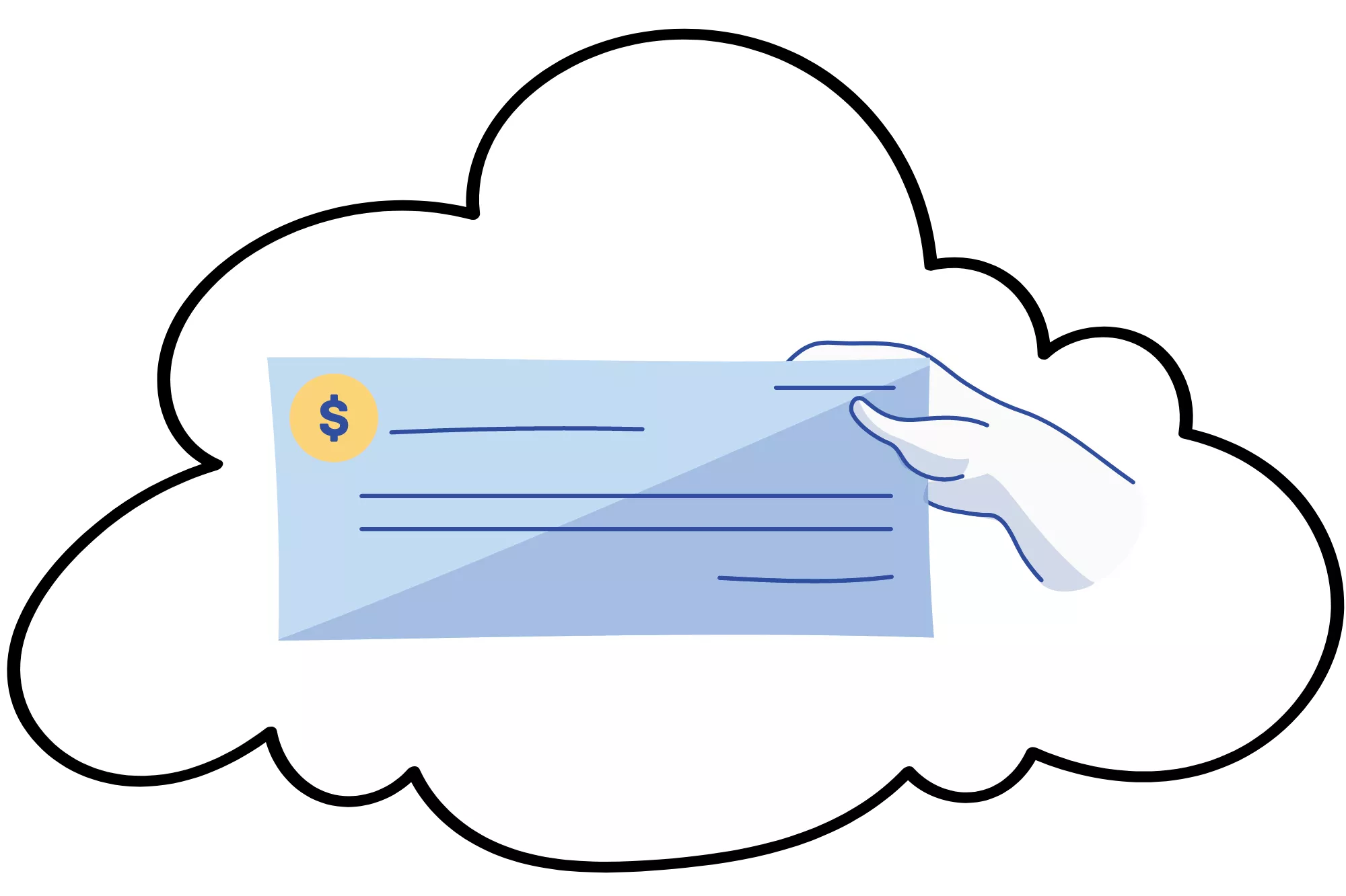 a cloud with a paper check on it to represent ACH return code R64