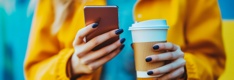 A business owner holding their coffee and checking a payment reversal on their phone.