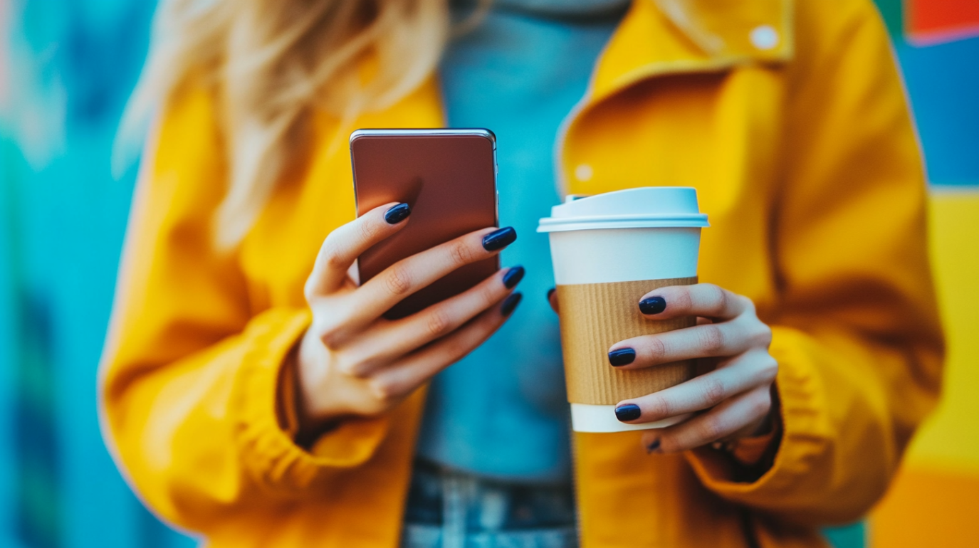 A business owner holding their coffee and checking a payment reversal on their phone.