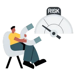 Merchant with a magnet measuring the risk factors of a particularly high-risk transaction. 