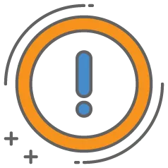 a blue exclamation point in an orange circle