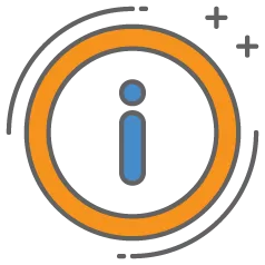 blue "i" in orange circle for information