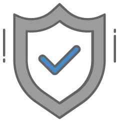 gray shield with a light blue checkmark in the middle of it