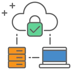 a computer and server cloud-based connection