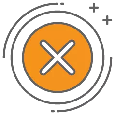 An x-mark in an orange circle