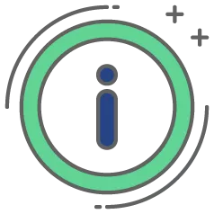 dark blue "i" in green circle representing information