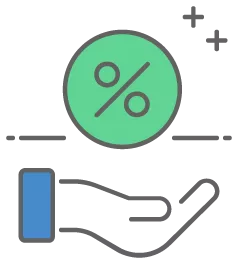 hand holding a flat-rate processing fee percentage sign