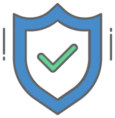 light blue security features shield with a light green checkmark in the middle
