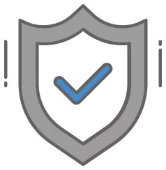 A blue checkmark inside a gray shield. 