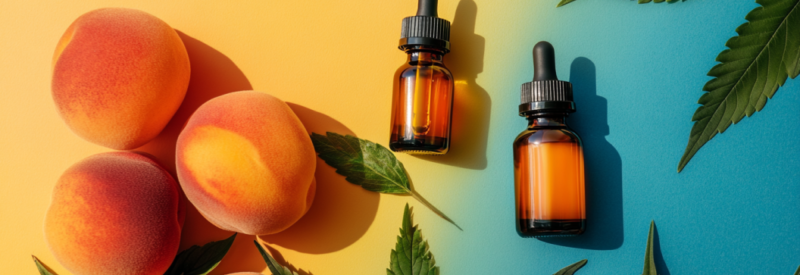 cbd products next to peaches