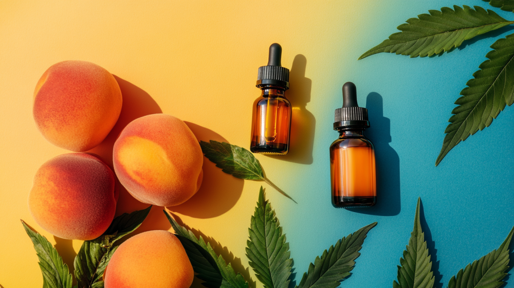 cbd products next to peaches