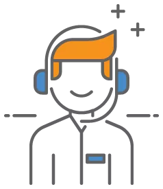 A blonde customer support representative wearing a headset.