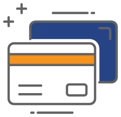 A dark blue credit card with an orange magstripe.