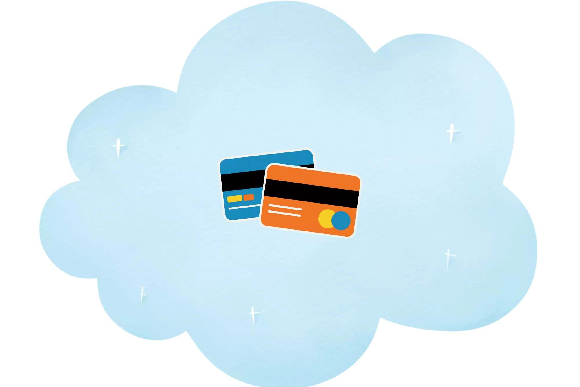 A cloud with credit cards on it to represent how to accept card payments without a merchant account.
