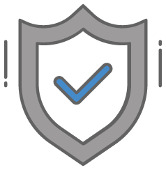 Light gray shield with a blue checkmark inside of it. 