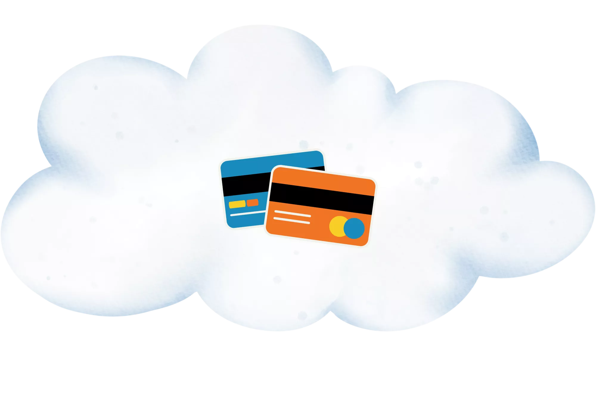 A cloud with a credit card on it to represent the differences between a merchant account and a business bank account.