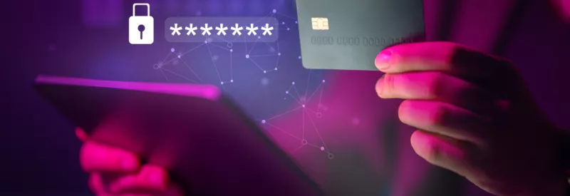 A person paying with a credit card online that is channeled through a secure smart routing payments system.