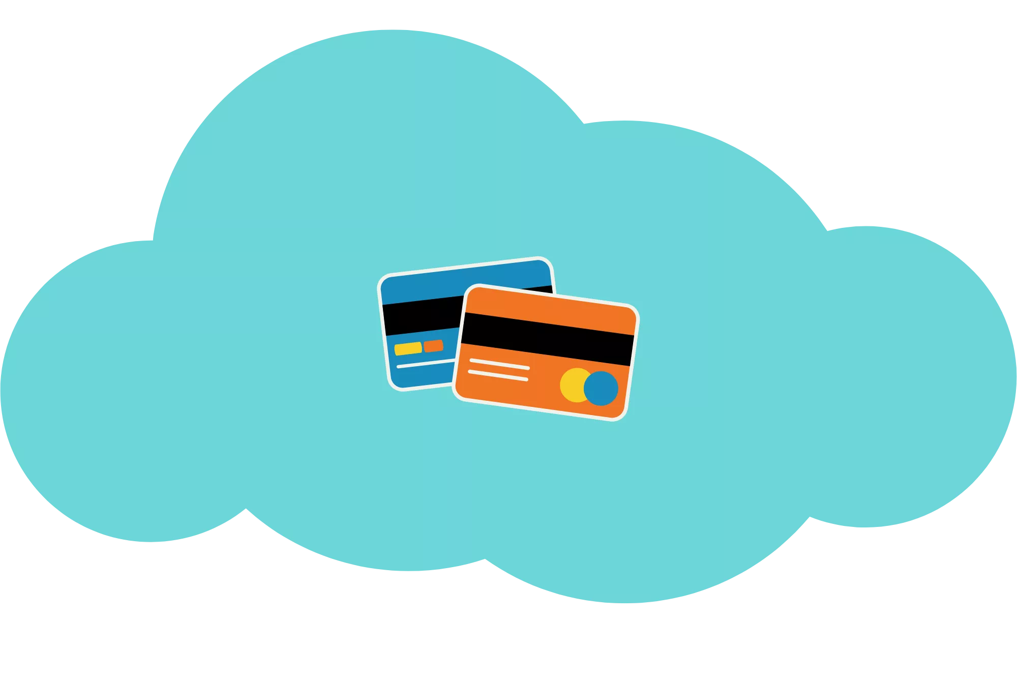 A cloud with credit cards in it to represent an intelligent routing payment network.