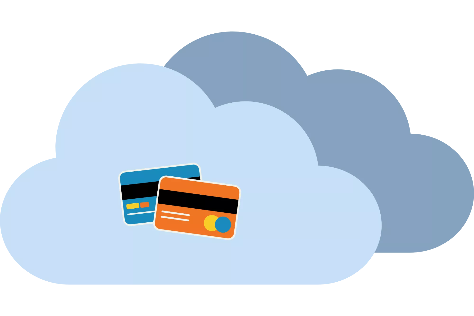 A cloud with credit cards in it to represent using Mastercard SecureCode for eCommerce transactions.