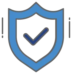 A light blue shield with a dark blue checkmark. 