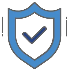 Dark blue checkmark inside a lightblue shield. 