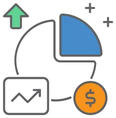 A data pie with arrows increasing. 