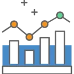 A growth cart with a line and bar graph showing incresing numbers. 