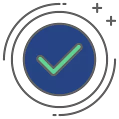 A green checkmark inside a blue circle. 