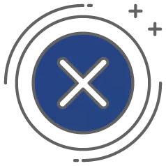 White X mark inside a dark blue circle. 