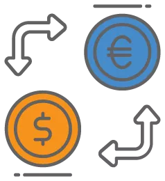 A dollar currency changing into a foreign currency. 