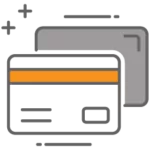 A gray credit card with an orange magstripe.
