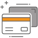 A gray credit card with an orange magstripe.