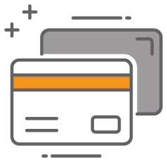 A gray credit card with an orange magstripe. 