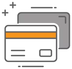 A gray credit card with an orange magstripe.