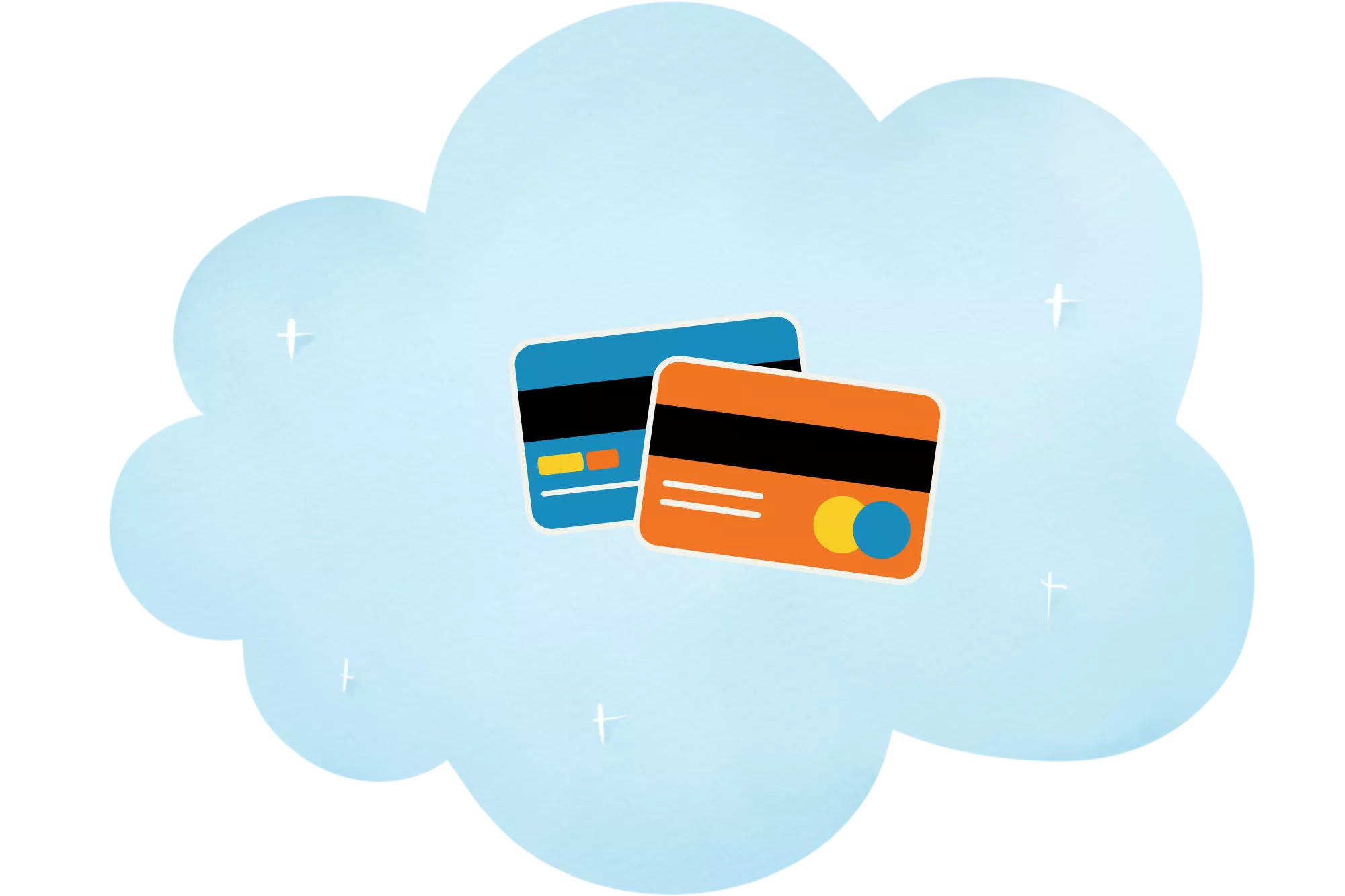 A cloud with credit cards on it to represent payment through WooCommerce Authorize.net integration.